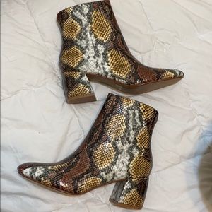 Snake print booties brown